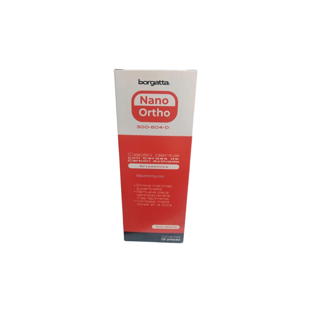 Cepillo de dientes Borgatta Ortodoncia Nano Ortho medio pack x 12 unidades