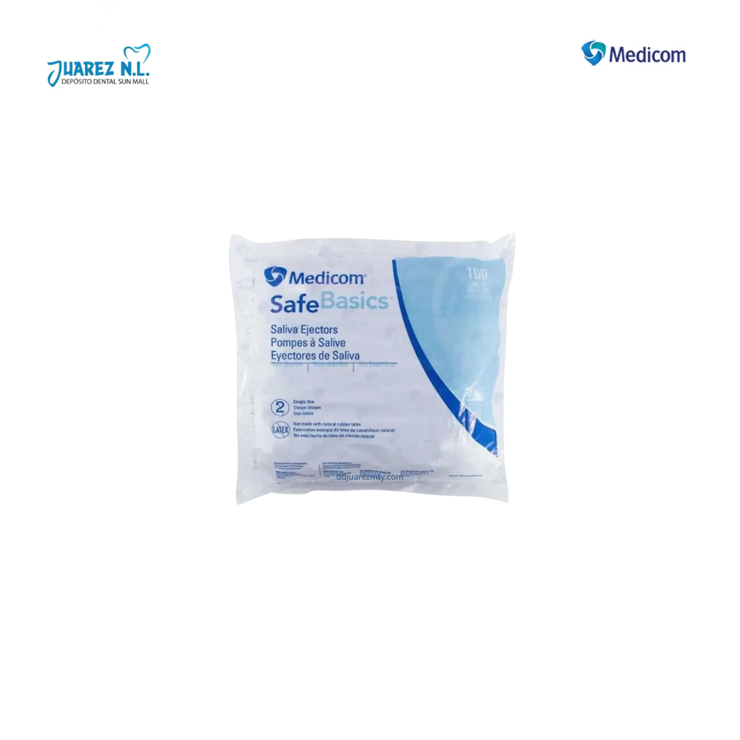Eyectores Desechables Con 100 Medicom Transparente Con Azul - Deposito Dental Juarez