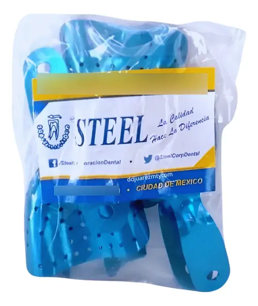 Cucharillas Dental Desdentado Aluminio Steel empaque frontal - insumo dental profesional - Deposito Dental Juarez