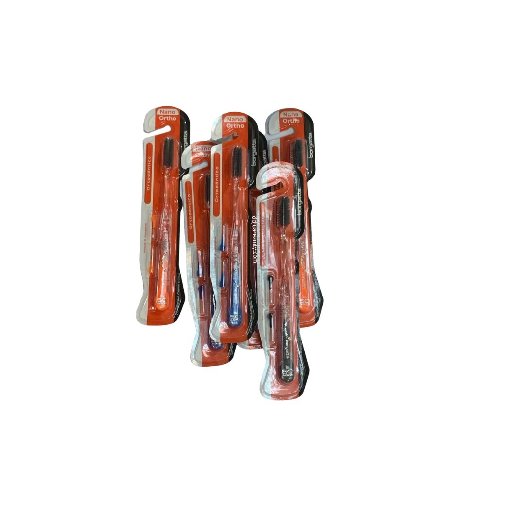 Cepillo de dientes Borgatta Ortodoncia Nano Ortho medio pack x 12 unidades