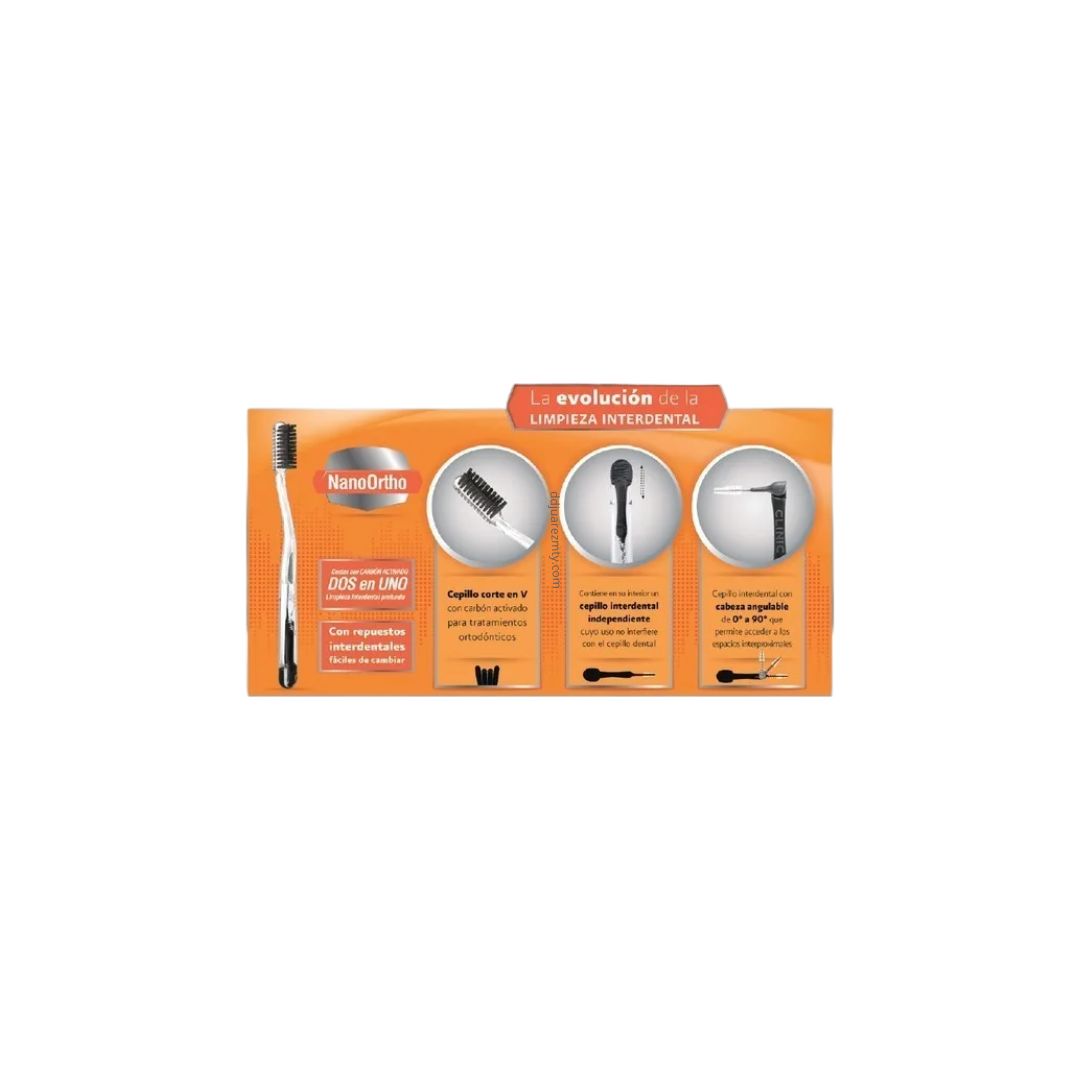Cepillo de dientes Borgatta Ortodoncia Nano Ortho medio pack x 12 unidades