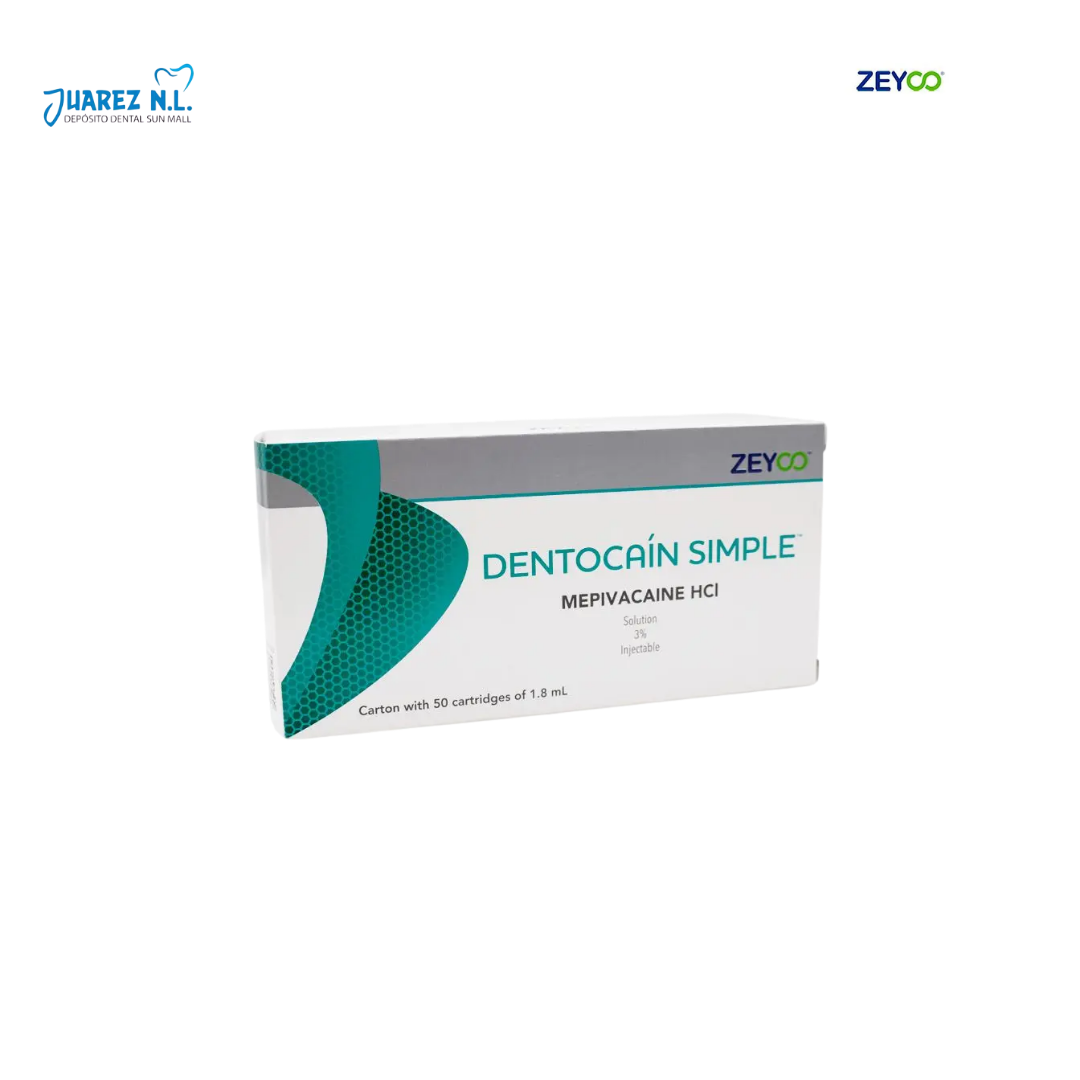 Anestesia Dentocain Mepivacaina 3% s/vaso 50 pzs Cartucho Plastico - Deposito Dental Juarez