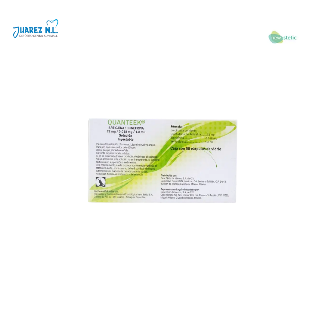 Anestesia Articaina Con Epinefrina Quanteek 4% Vidrio 50pzs - Deposito Dental Juarez