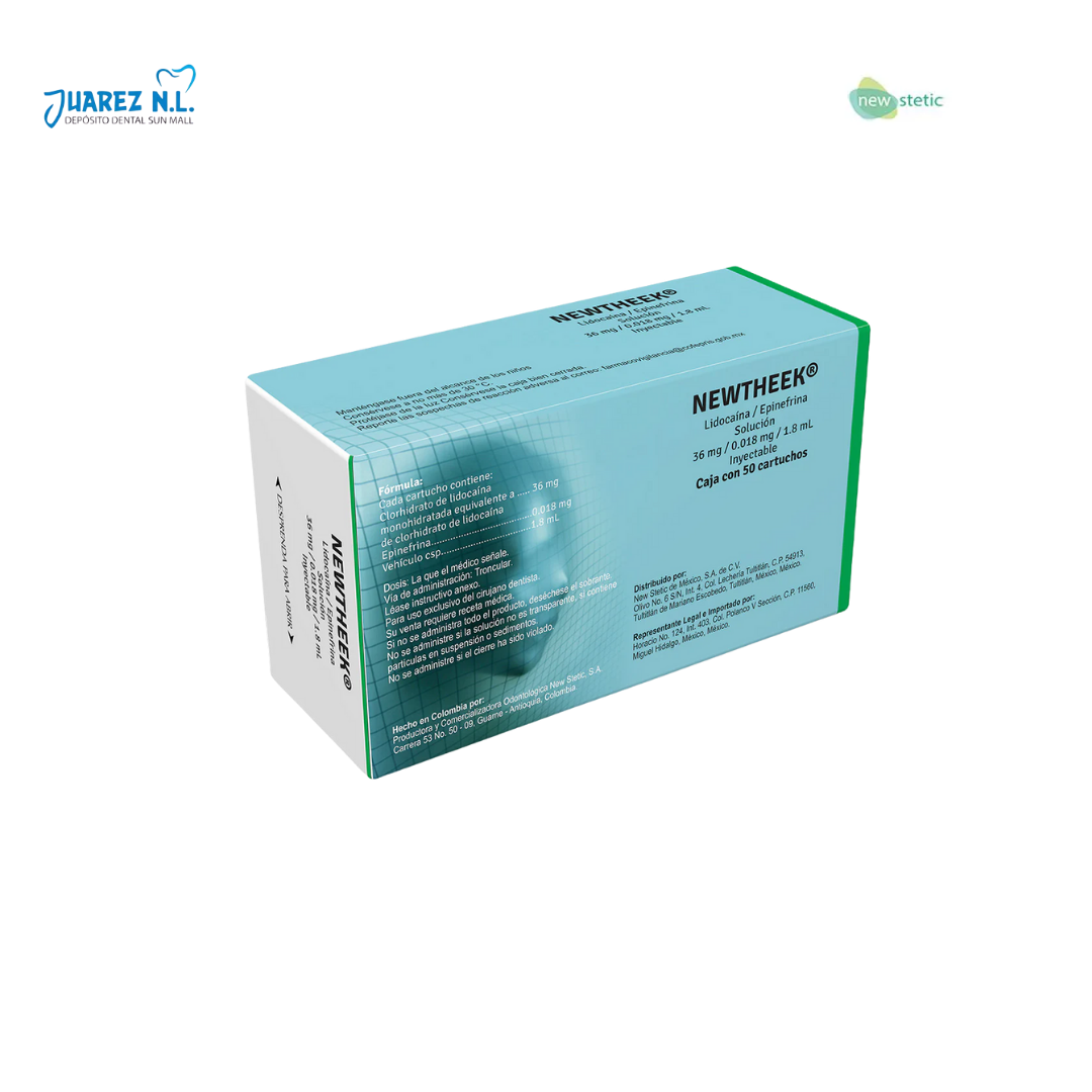 Anestesia Newtheek 2% Con epinefrina Vidrio Lidocaina 50pzs - Deposito Dental Juarez