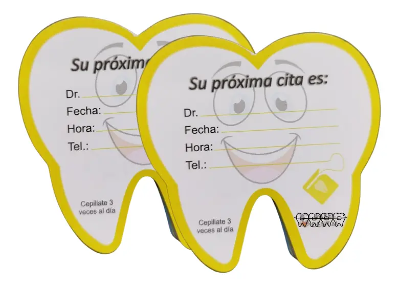 Recordatorio Próxima Cita Forma Muela amarilla detalle - insumo dental profesional - Deposito Dental Juarez