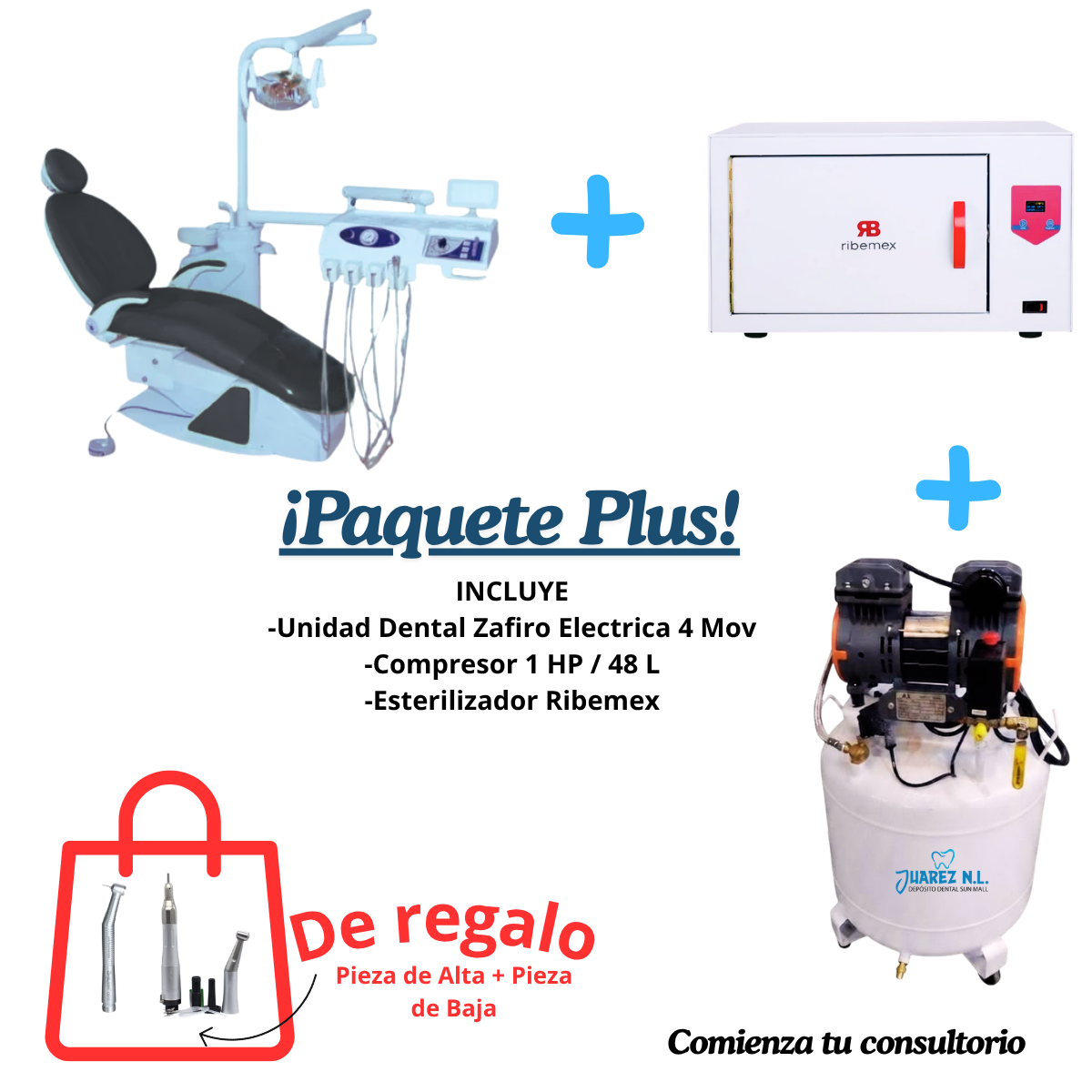 Paquete Plus Unidad Zafiro Compresor 1HP Esterilizador Leo25 DDJUAREZ