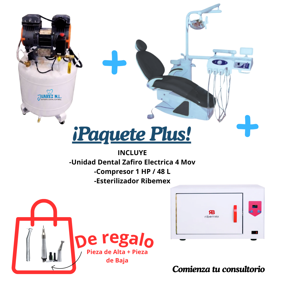 Paquete Plus Unidad Zafiro Compresor 1HP Esterilizador Leo25 DDJUAREZ